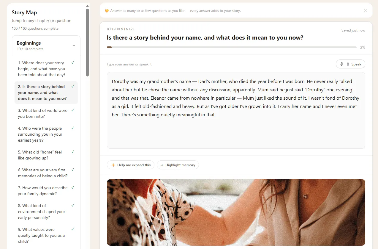 Story editor showing a question with a typed answer