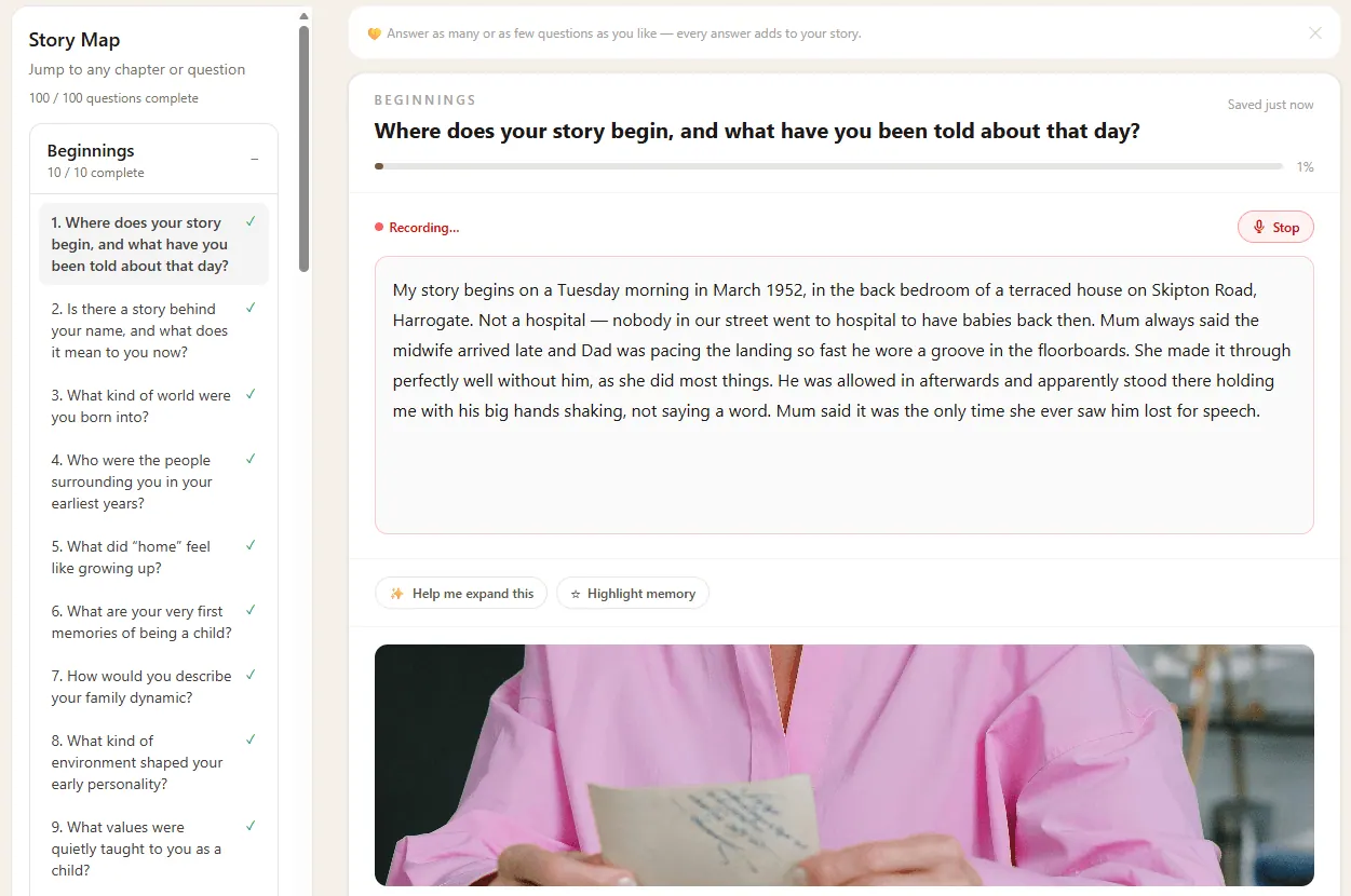 Voice recording in progress with live transcription